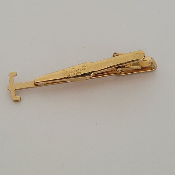 Christian Dior Tie Bar Clip Clasp Gold Tone Vintage Made Germany Designer - Picture 4 of 6